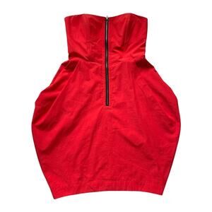 Hayden Harnett Blake Dress Strapless Tulip Pockets Red Zipper Front Red M GUC